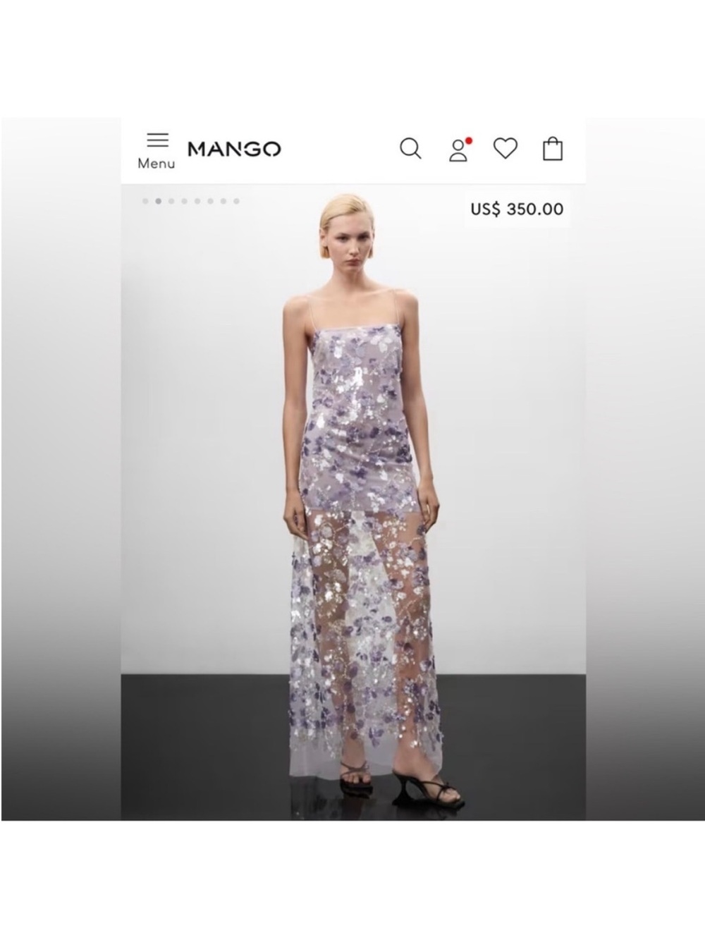 Mango Lavender Sequin Strapless Sheer Maxi Dress